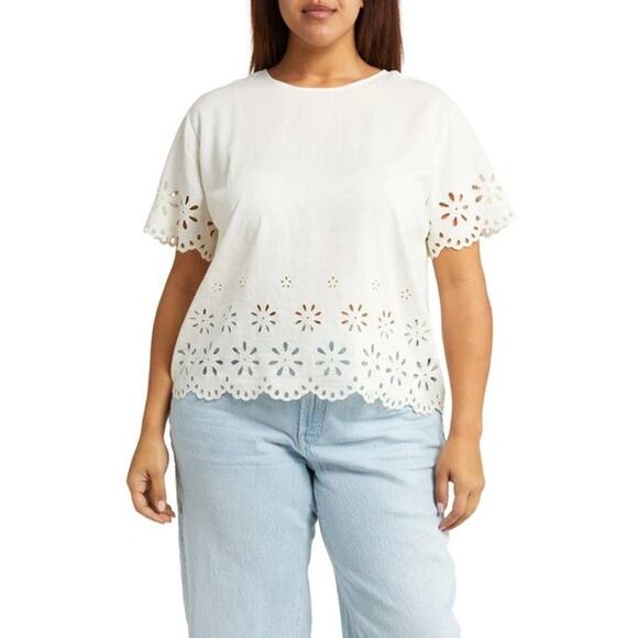 Madewell NWT Floral Eyelet Crop Top In‎ Lighthouse in Size 1X & 3X MSRP $92 - Picture 1 of 7